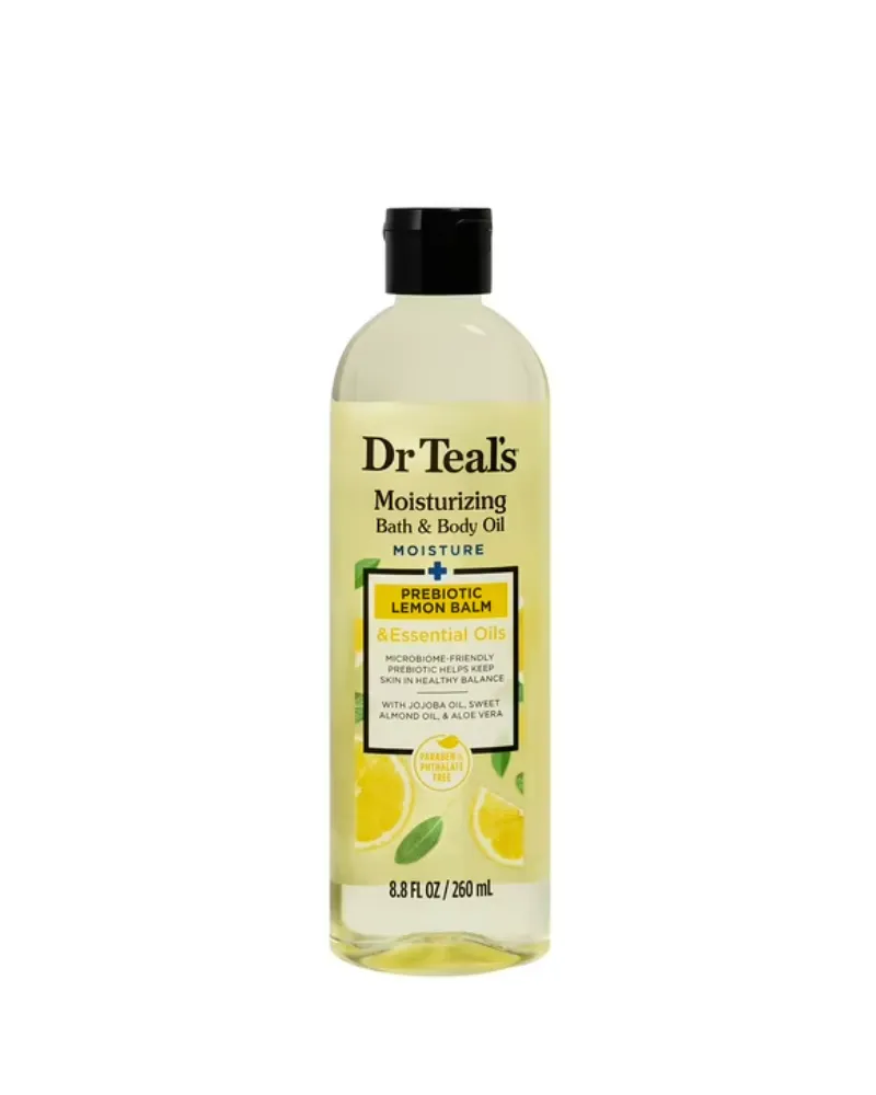 dr teals Prebiotic Lemon Balm and essential oils moisturising bath and body oil 260ml